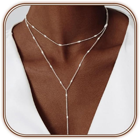 HAXIYA Lariat Gold Necklace for Women Dainty Long Necklace 14k Gold Plated/Silver Y-Shaped Pendant Drop Chain Trendy Layered Pearl/Beaded/CZ Necklaces Simple Gold Jewelry For Women Gift