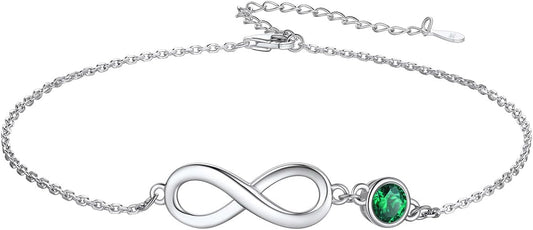 Custom4U Personalized Infinity Ankle Bracelets for Women 925 Sterling Silver Anklet Bracelet Endless Love Symbol Birthstone Charm Adjustable Foot Chain Jewelry Mothers Day Gifts for Mom Wife Women Her
