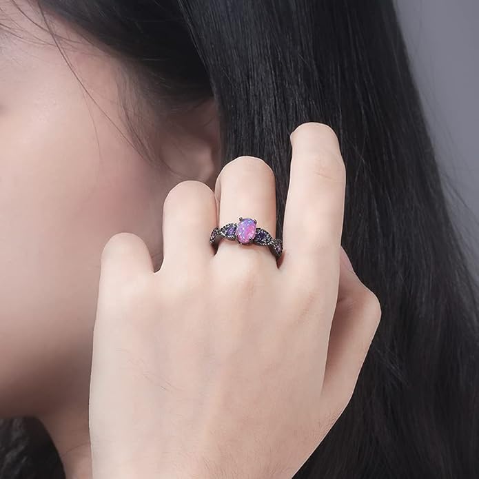 CiNily 18K Gold Plated Opal Ring-White Fire Opal & Amethyst & Cubic Zirconia Women Jewelry Gemstone Engagement Anniversary Ring Size 5-13