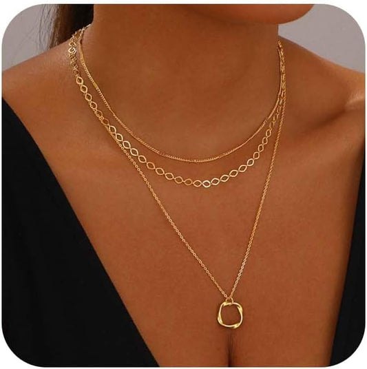 BBV Layered Gold Necklaces for Women Stackable Dainty 14K Gold Plated Silver Chain Necklace Layering Cute Fashion Pendant Choker Necklaces Trendy Jewelry Set Gifts for Women