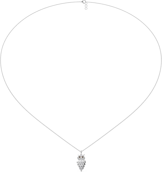 1/6 Cttw Natural Diamond Vintage Owl Pendant Necklace for Women | 925 Sterling Silver with 18" Chain | Fine Jewelry, Gift Box Included