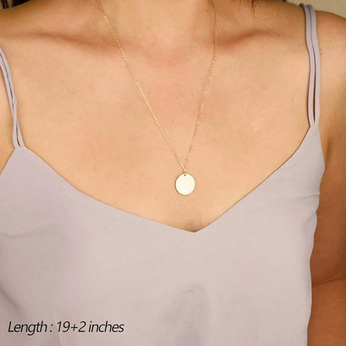 Turandoss Dainty Layered Choker Necklace, Handmade Y Pendant Necklace Multilayer Bar Disc Necklace Adjustable Layering Choker Necklaces for Women