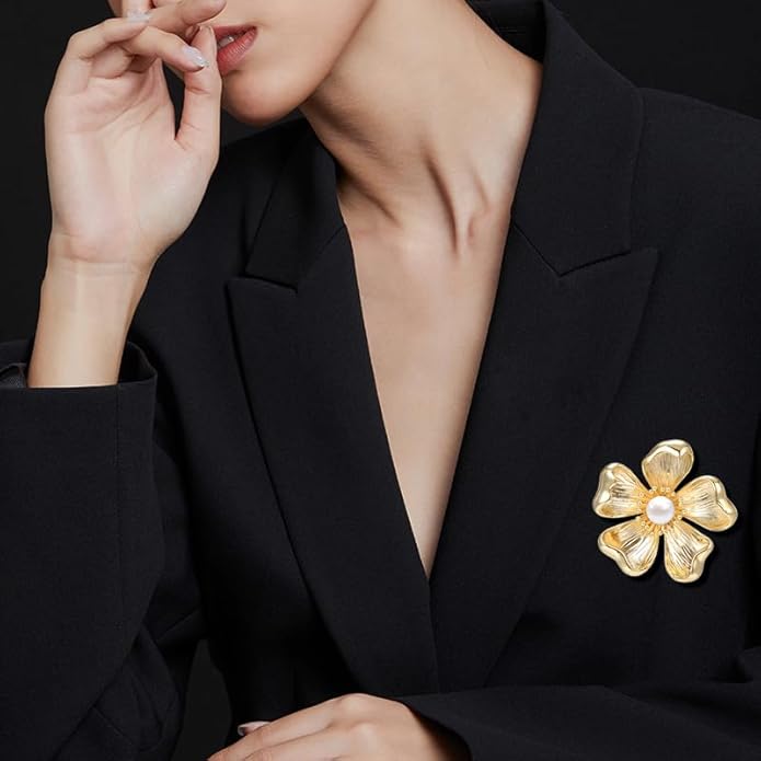 Flower Brooch Pin Rhinestones Pearl Flower Brooches Floral Pin Jewelry for Women Girls