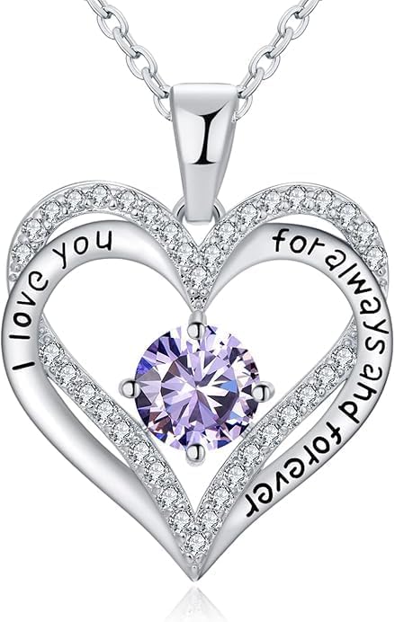 Birthstone Heart Necklace for Women Wife Girlfriend Mom Daughter Gifts S925 Silver Jewelry For Anniversary Rose Gold Gifts For Birthday Christmas Mothers Valentines Day