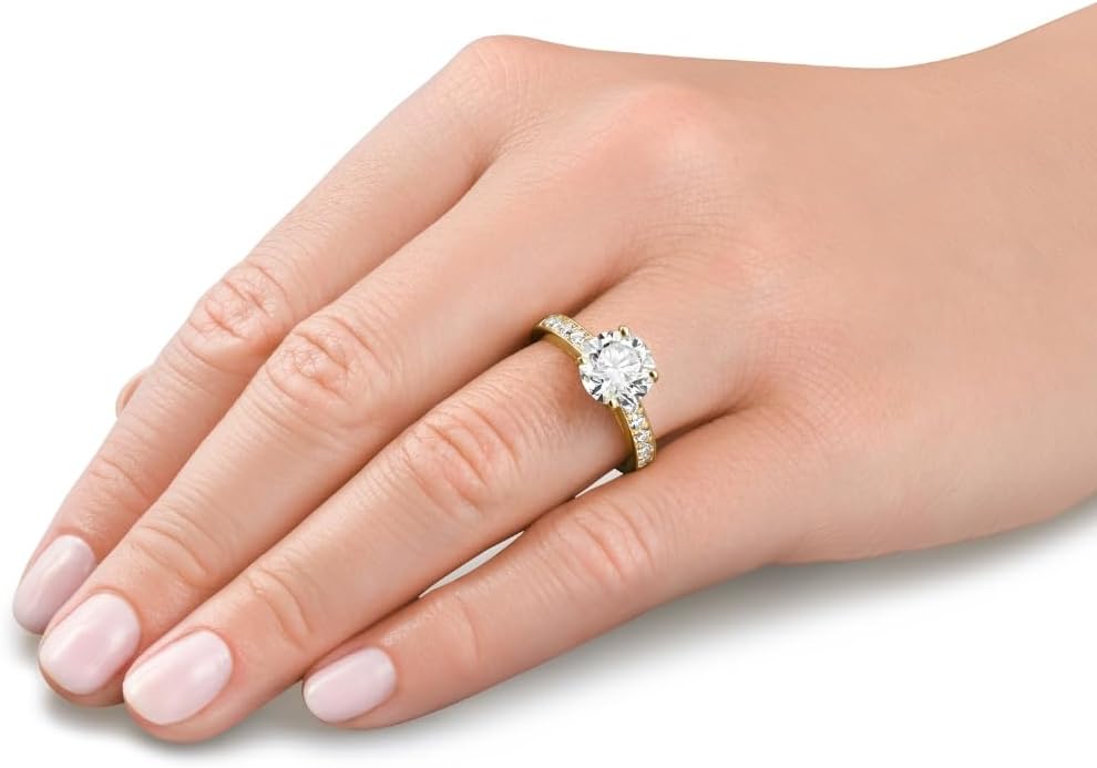 P3 POMPEII3 Pompeii Certified 3Ct Diamond Engagement Ring Cathedral 14k Gold Lab Grown (G/H,VS2-SI1)