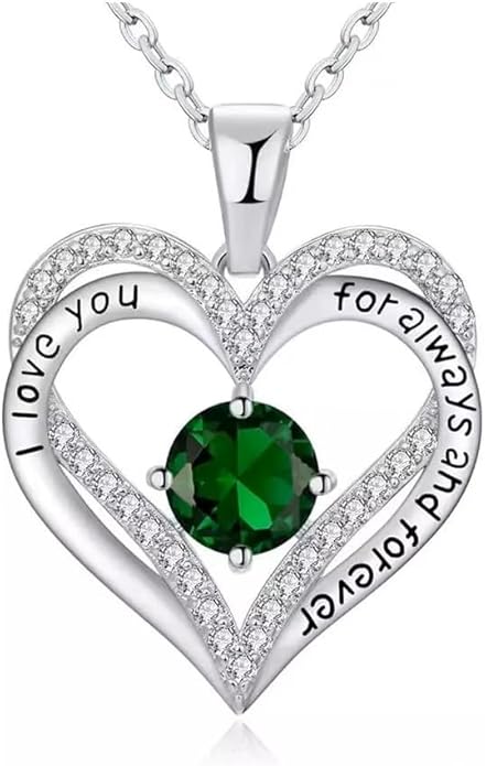 Birthstone Heart Necklace for Women Wife Girlfriend Mom Daughter Gifts S925 Silver Jewelry For Anniversary Rose Gold Gifts For Birthday Christmas Mothers Valentines Day