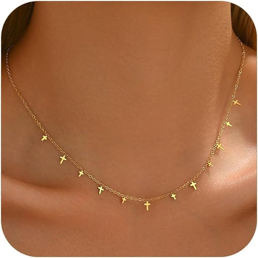 Gold Chain Necklace for Women 18K Gold Plated Stainless Steel Necklace Dainty Star Cross Heart Choker Chains Simple Delicate Minimalist Trendy Jewelry