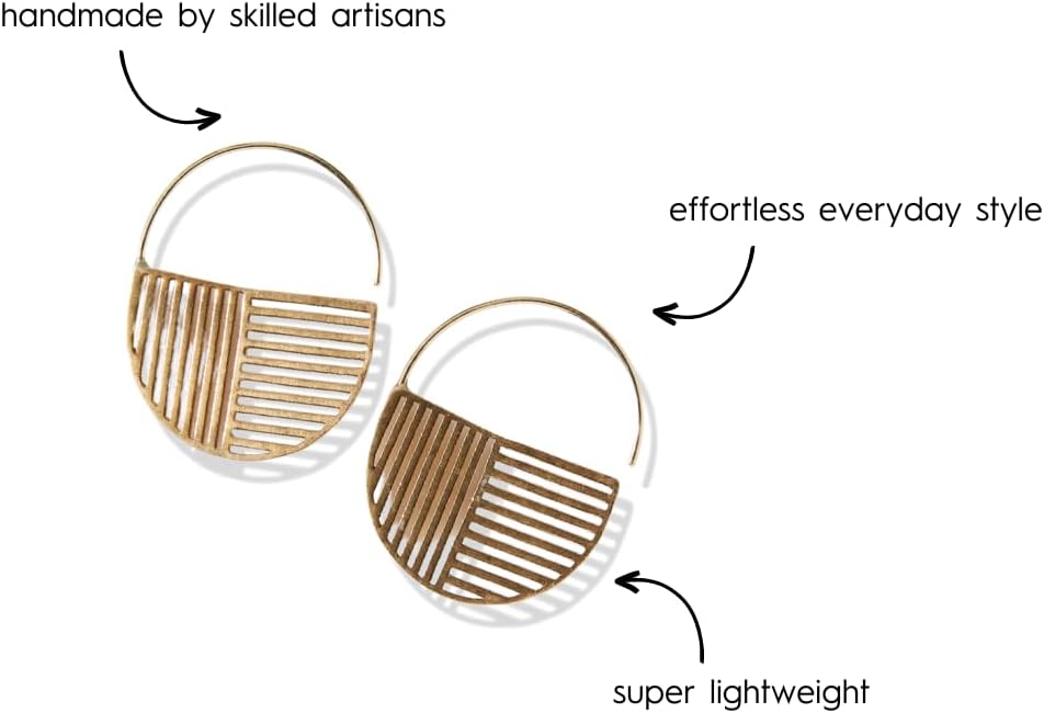INK+ALLOY Boho Pull Through Hoop Earrings for Women, Maggie Gold Plated Brass Metal Lightweight Statement Chunky Hoops, Handmade Jewelry for the Modern Bohemian