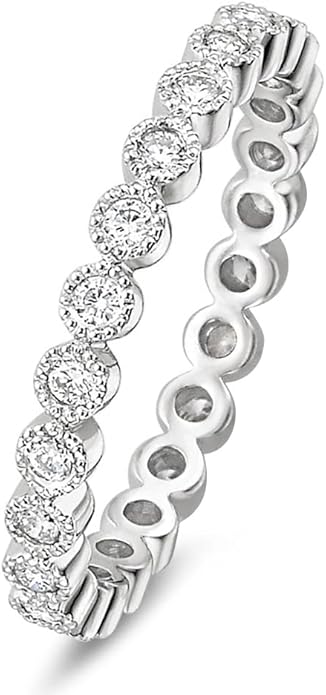 EAMTI 2mm 925 Sterling Silver Wedding Band Cubic Zirconia Half Eternity Stackable Engagement Ring Size 3-13
