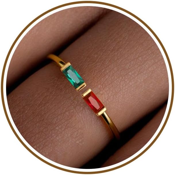 JSJOY Birthstone Rings for Women Dainty Emerald Blue Ring Birthday Gifts for Mom Her Gemstones CZ Ring for Teens Gold Rings That Don't Tarnish Adjustable Ring Jewelry Gifts