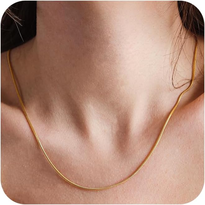 CHESKY Gold Necklace for Women-14K Gold Plated/Sterling Silver Plated Snake Chain Necklace Dainty Simple Chunky Herringbone Necklace Choker Necklaces Jewelry for Women