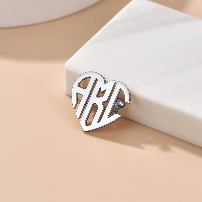 Custom4U Custom Name Pin Personalized Brooch Pins for Women Men Stainless Steel Name Tag with Letters/Initials - Silver/Gold/RoseGold/Black Customized Jewelry Gifts for Birthday Wedding Business Party