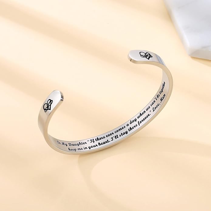 TONY & SANDY Inspirational Bracelets for Women Teen Girls Personalized Gifts for Daughter Granddaughter Mom Sister Friends Stainless Steel Engraved Cuff Birthday Easter Christmas