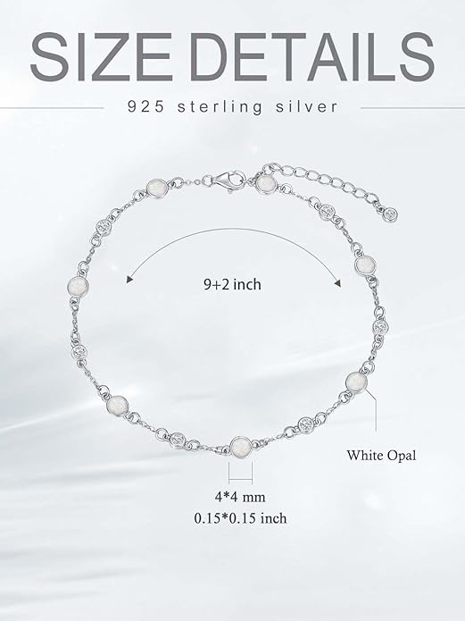 Anklet Bracelet for Women 925 Sterling Silver Natural Stone Chain Ankle Bracelet Beach Summer Fine Jewelry Birthday Christmas Gifts for Women Her Mom