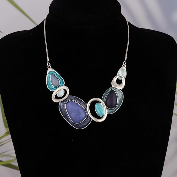 Vintage Chunky Statement Jewelry Set Retro Leaf Floral Geometric Bohemian Boho Bib Necklace Earring Set Fashion Costume Jewelry for Women Girls Wedding Party Prom Unique Gift