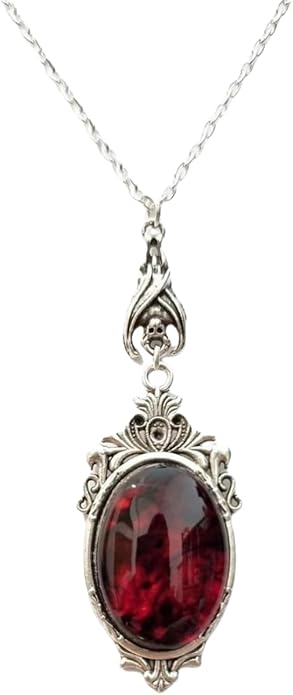 Gothic Vampire Necklace Vintage Stardust Crystal Cameo Pendant Necklace Punk Style Vampire Pendant Oval Necklace Satanic Demon Red Pendant Necklace Jewelry