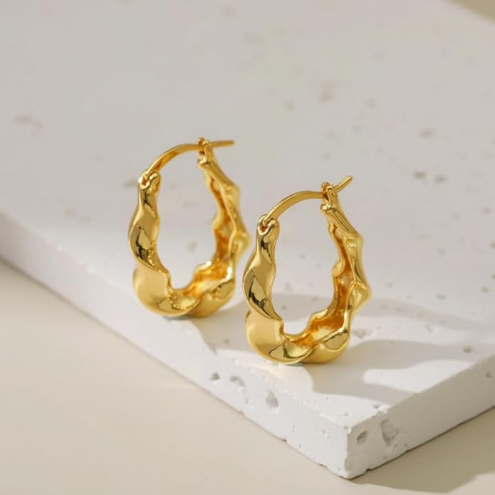 8YEARS Chunky Gold Hoop Earring for Women, 18K Gold Plated Lightweight Thick Hoops, Hypoallergenic Trendy Jewelry for Gift