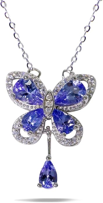 Pendant Necklaces for Women 925 Sterling Silver with Moissanite & Genuine Jewelry, Lucky Clover, Butterfly, Pink Crystal Heart Design, 14K White Gold Plated Nacklace, Mom Wife Women's Birthday Gifts