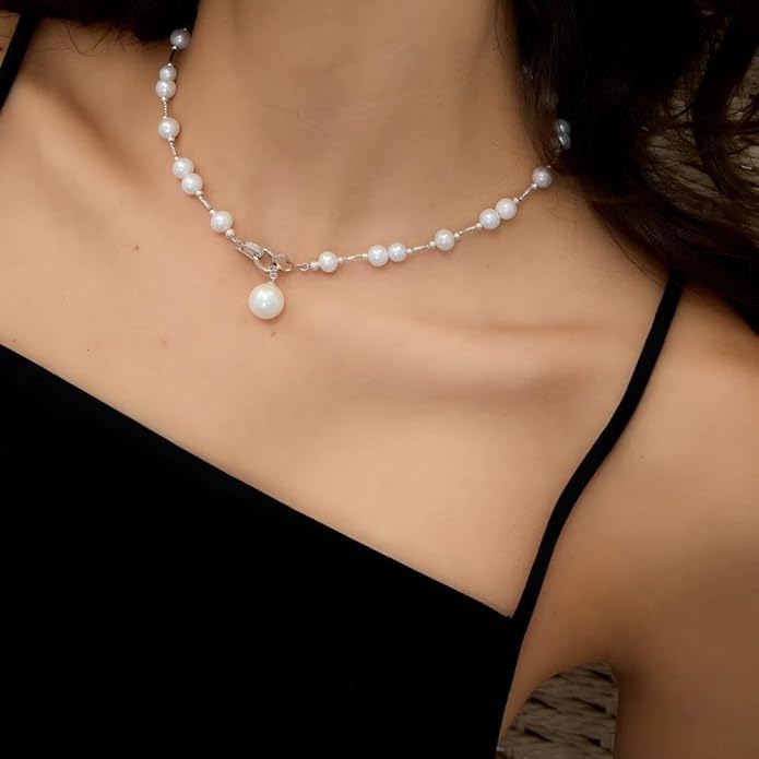 JOLI Real Pearl Necklace for Women with AAA+ Quality Round White Freshwater Genuine Cultured Pearls S925 Sterling Silver Adjustable Design Handmade Pearl Gifts