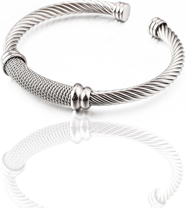 Twisted Cable Bangle Bracelet for Women Gold Plated Lightweight Adjustable Open Cuff Vintage Chunky Jewelry Gift for Her Mom Sister Birthday Christmas