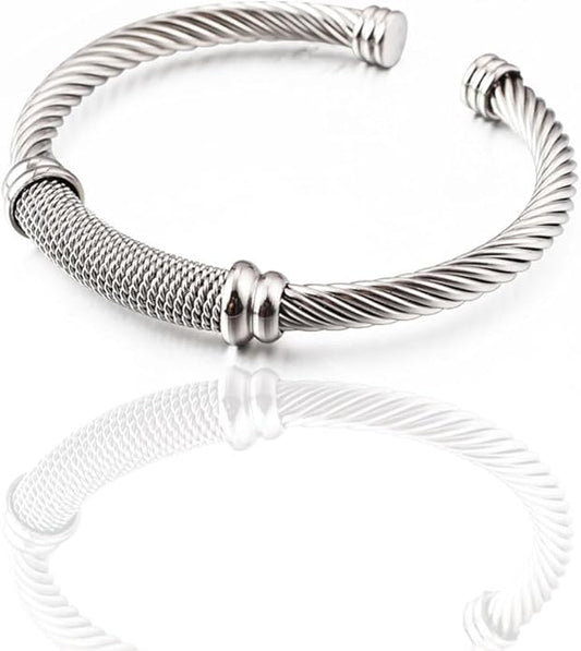 Twisted Cable Bangle Bracelet for Women Gold Plated Lightweight Adjustable Open Cuff Vintage Chunky Jewelry Gift for Her Mom Sister Birthday Christmas