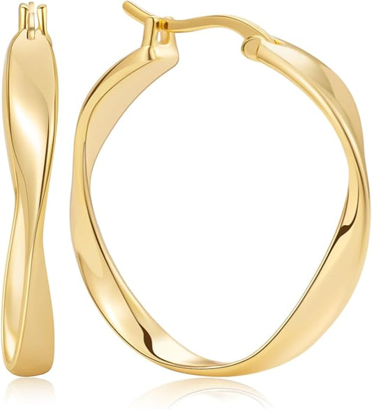 14K Gold Twisted Hoop Earrings for Women Thick Wave Gold Hoops Lightweight Hypoallergenic Elegant Jewelry 25/30MM