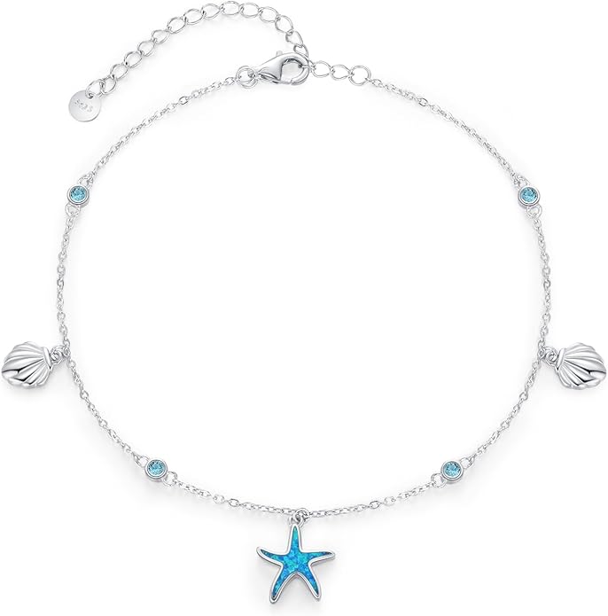 Sea Turtle/Starfish Anklet for Women 925 Sterling Silver Beach Anklet Bracelet Summer Jewelry Ocean Gifts for Beach Lovers Friends
