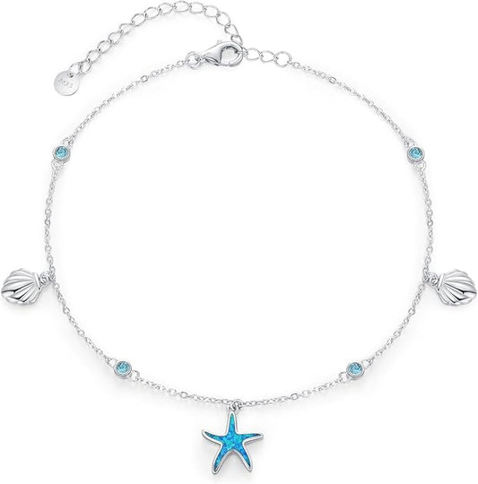 Sea Turtle/Starfish Anklet for Women 925 Sterling Silver Beach Anklet Bracelet Summer Jewelry Ocean Gifts for Beach Lovers Friends