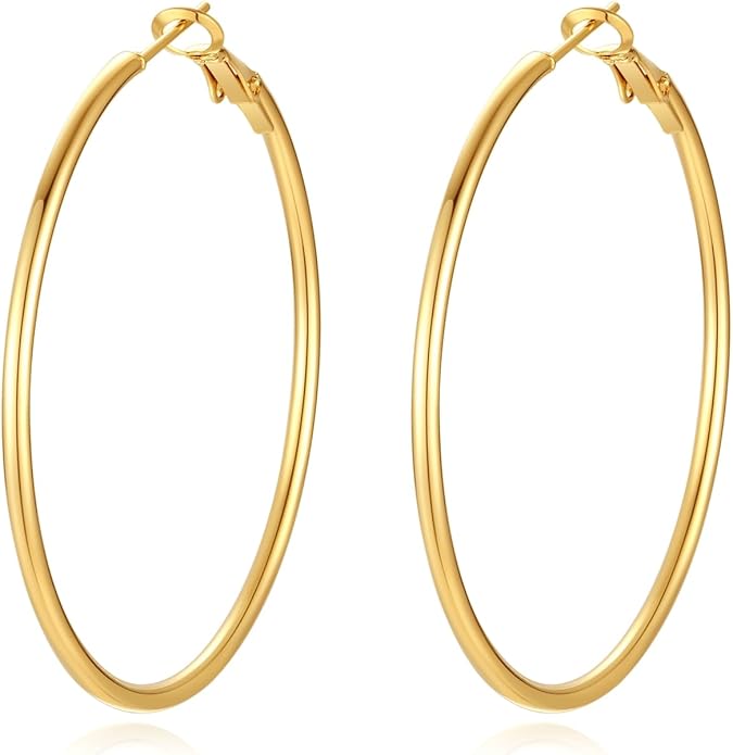 4 Pairs Silver Gold Hoop Earrings for Women | 14K Gold Plated Hoop Earrings Set Hypoallergenic Earring Lightweight Dangle Earrings Set