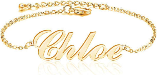 Custom Bracelet with Name 18K Gold Plated Personalized Name Ankle Bracelet Adjustable, Customized Beach Jewelry Gifts for Women Girlfriend