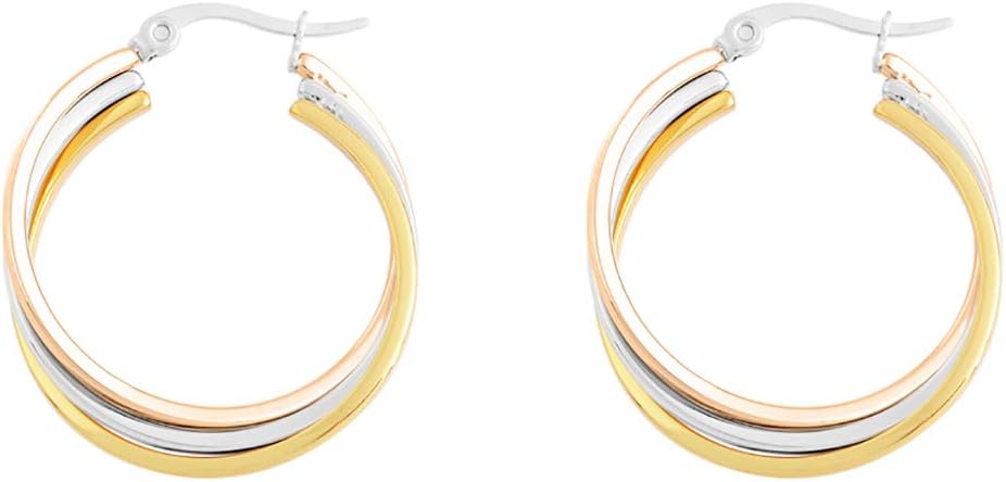 Edforce Women's Stainless Steel Overlapping Triple Hoop Earrings, (25mm-35mm)