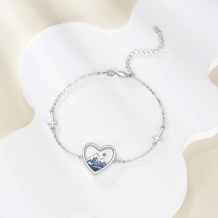 AOBOCO Mustard Seed Bracelet S925 Sterling Silver Mountain Cross Bracelets Christmas Christian Faith Jewelry Mothers Day Birthday Gifts for Mom