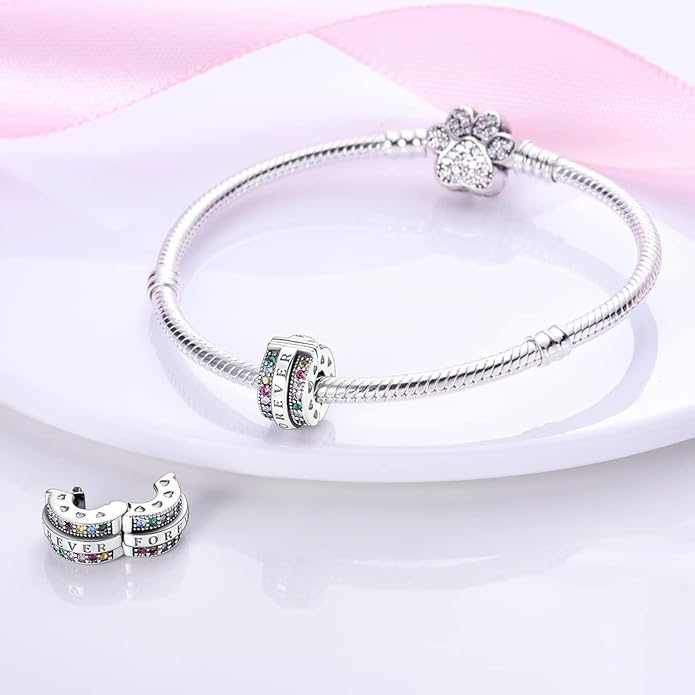 Parmuz Clip Spacer Charm for Bracelet 925 Sterling Silver Pave Cubic Zirconia Lock Stopper Bead Star Moon Evil Eye Jewelry Charm for Woman