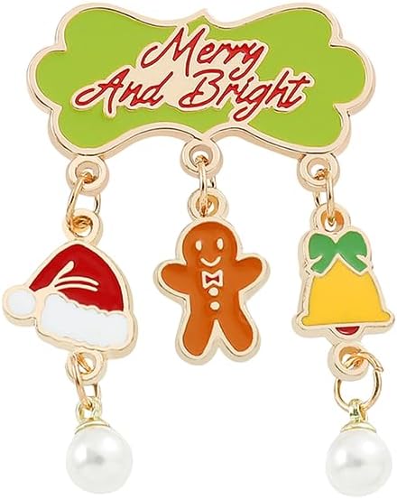 ONLYJUMP Christmas Bell Brooch Pins for Women Girls Lovely Crystal Christmass Tree Snowflake Bell Reindeer Snowman Brooches Colorful Xmas Enamel Pins Holiday Party Gift