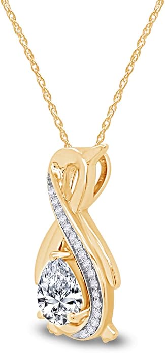 Infinity Penguin Pendant Necklace for Women, 14K Gold Over Sterling Silver with Pear & Round Cut Simulated Birthstone & White Diamond Accents, Dainty Animal Jewelry Gift with 18" Chain