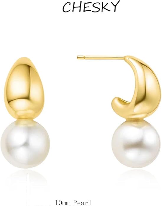 CHESKY Pearl Earrings for Women, Dainty 14K Gold Plated/Silver Plated Drop Quality Handpicked AAA+ Freshwater Cultured Round Pearls Dangle Earrings Wedding Jewelry for Women Gifts