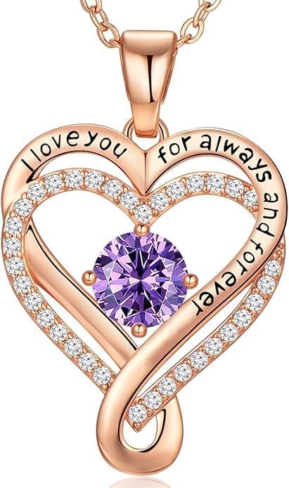 Birthstone Infinity Heart Necklace for Women Wife Girlfriend Mom Daughter Gifts S925 Silver Jewelry For Anniversary Rose Gold Gifts For Birthday Christmas Mothers Valentines Day