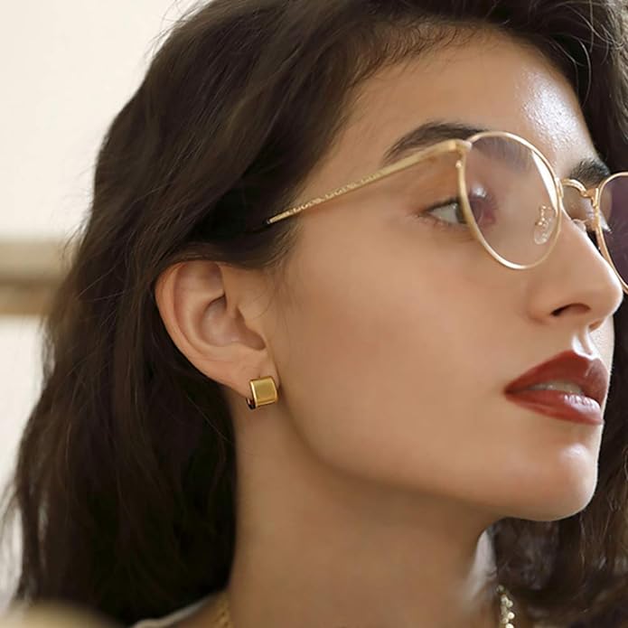 14K Gold Plated Hoop Earring Small Square Huggies Hoops For Women, Minimalist Cute Earrings for Women Girls Gift, gold silver rose gold black and CZ