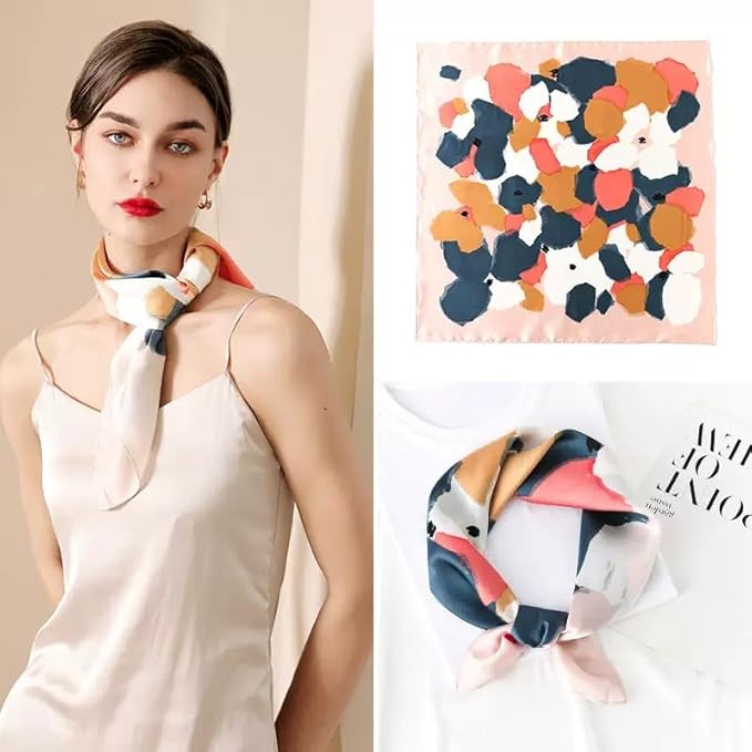 ANDANTINO 100% Mulberry Silk Square Scarf for Hair-25.6" X25.6'' Women Men Natural Silk Neckerchief Digital Printed Headscarf