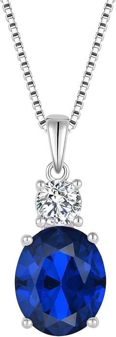Birthstone Necklace for Women 925 Sterling Silver Oval Cut Cubic Zirconia Pendant Jewelry Gifts for Her