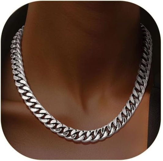 ChainsPro Chunky Cuban Link Chain Necklace for Women,Stainless Steel Silver/Gold Plated Thick Choker, 5/12/14mm Width,18" and 20" Punk Hip Hop Trendy Jewelry Gifts