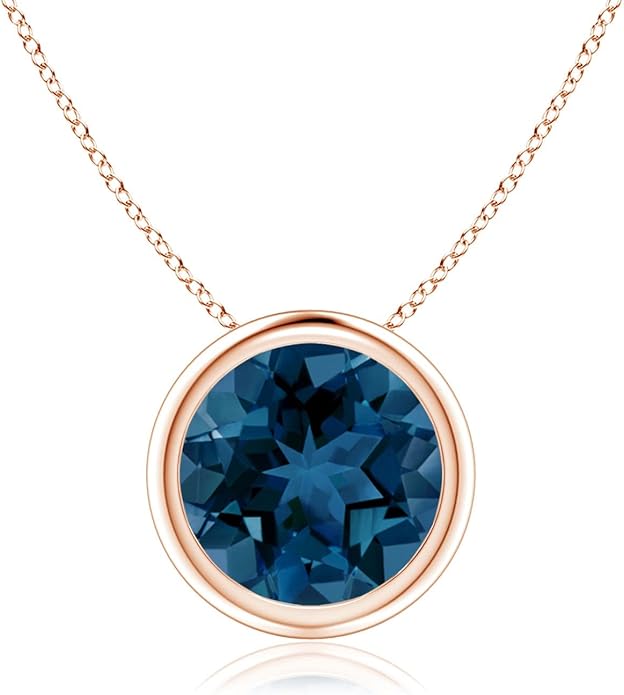 Angara Natural London Blue Topaz Solitaire Pendant for Women | Round Blue Topaz Pendant Necklace in 14K Solid Gold/Silver/Platinum With 18" Chain | December Birthday, Gemstone Jewelry Gift