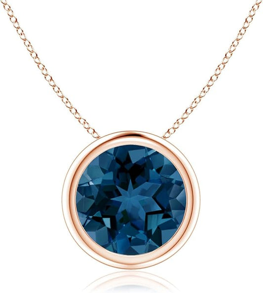 Angara Natural London Blue Topaz Solitaire Pendant for Women | Round Blue Topaz Pendant Necklace in 14K Solid Gold/Silver/Platinum With 18" Chain | December Birthday, Gemstone Jewelry Gift