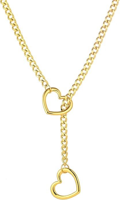 Heart Slip Chain Necklaces for Women,Stainless Steel O-Ring Adjustable Lariat Y-Necklace,Punk Gothic Cuban Collar Choker Necklace for women