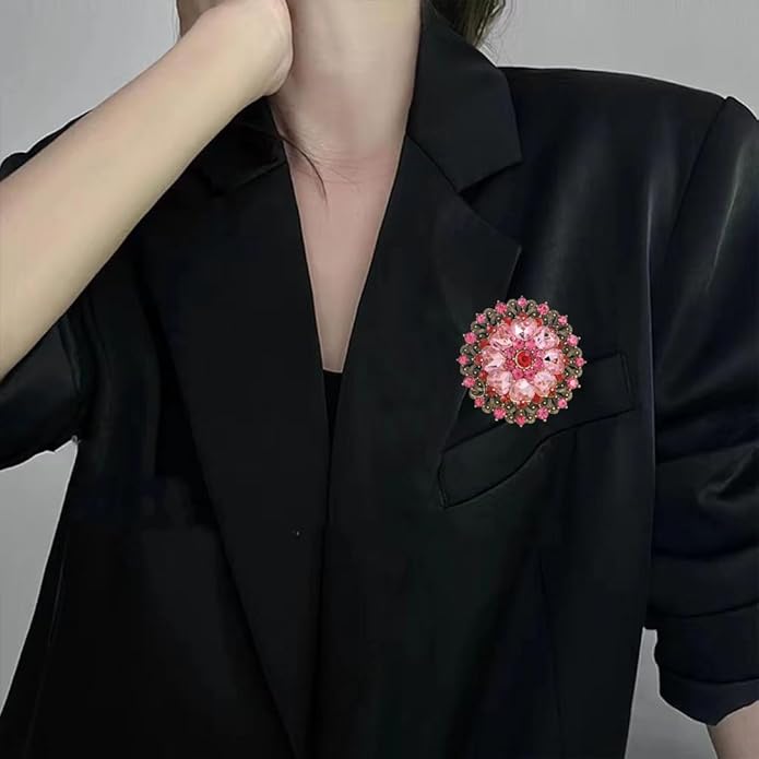 Rhinestone Flower Brooch Pin for Women Red Black Purple Flower Broochs Pin Hat Christmas Brooch Jewelry