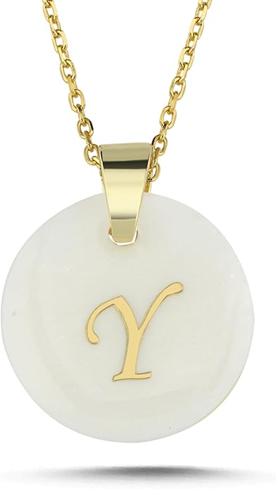 Initial Necklace for Women - Gifts for Women 18ct Gold Vermeil Letter Necklace Genuine Mother of Pearl 925K Sterling Silver Dainty Letter A-Z Necklace