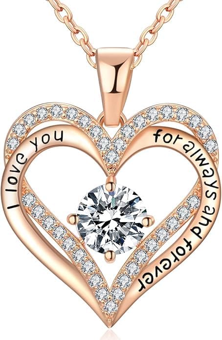 Birthstone Heart Necklace for Women Wife Girlfriend Mom Daughter Gifts S925 Silver Jewelry For Anniversary Rose Gold Gifts For Birthday Christmas Mothers Valentines Day