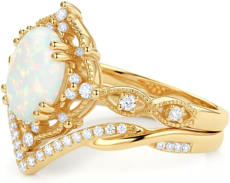 Oval Cut Vintage Gemstone Engagement Rings set for Women S925 Sterling Silver/10K/14K/18K Gold Birthstone Promise Anniversary Bridal Set Ring for her