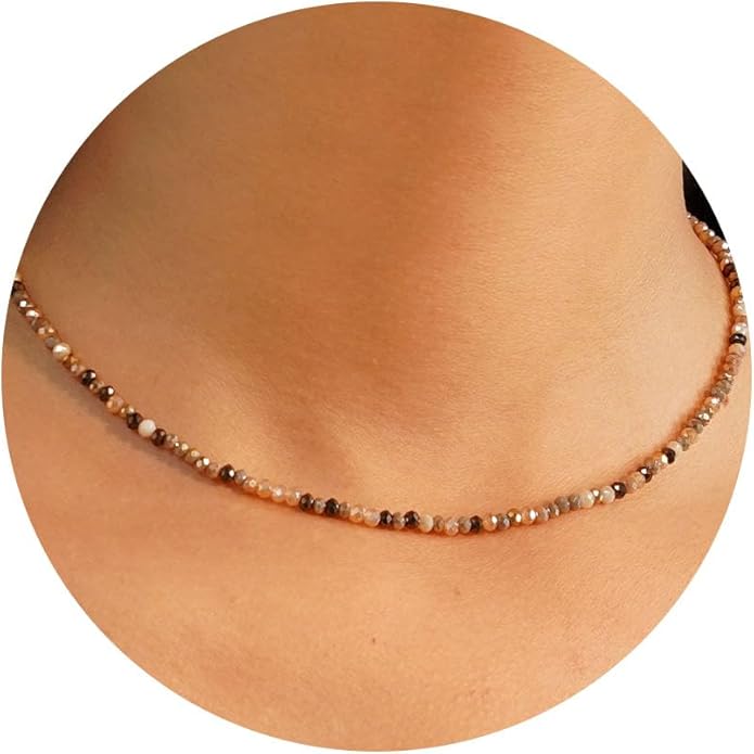 JSJOY Tiny Crystal Beaded Choker Necklaces for Women Colorful Beaded Necklace Dainty Choker Necklaces Simple Boho Jewelry Gifts for Teens Handmade Bead Necklaces Gifts