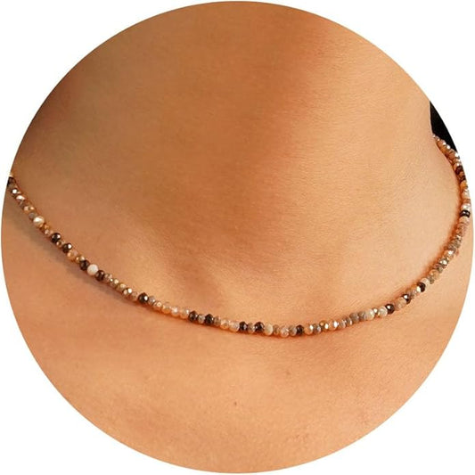 JSJOY Tiny Crystal Beaded Choker Necklaces for Women Colorful Beaded Necklace Dainty Choker Necklaces Simple Boho Jewelry Gifts for Teens Handmade Bead Necklaces Gifts